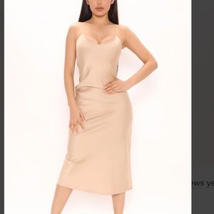 Champagne satin midi dress